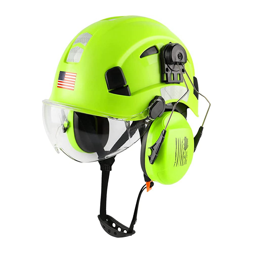 GREEN DEVIL Green Color Safety Helmet Hard Hat With Visor And Ear Prot