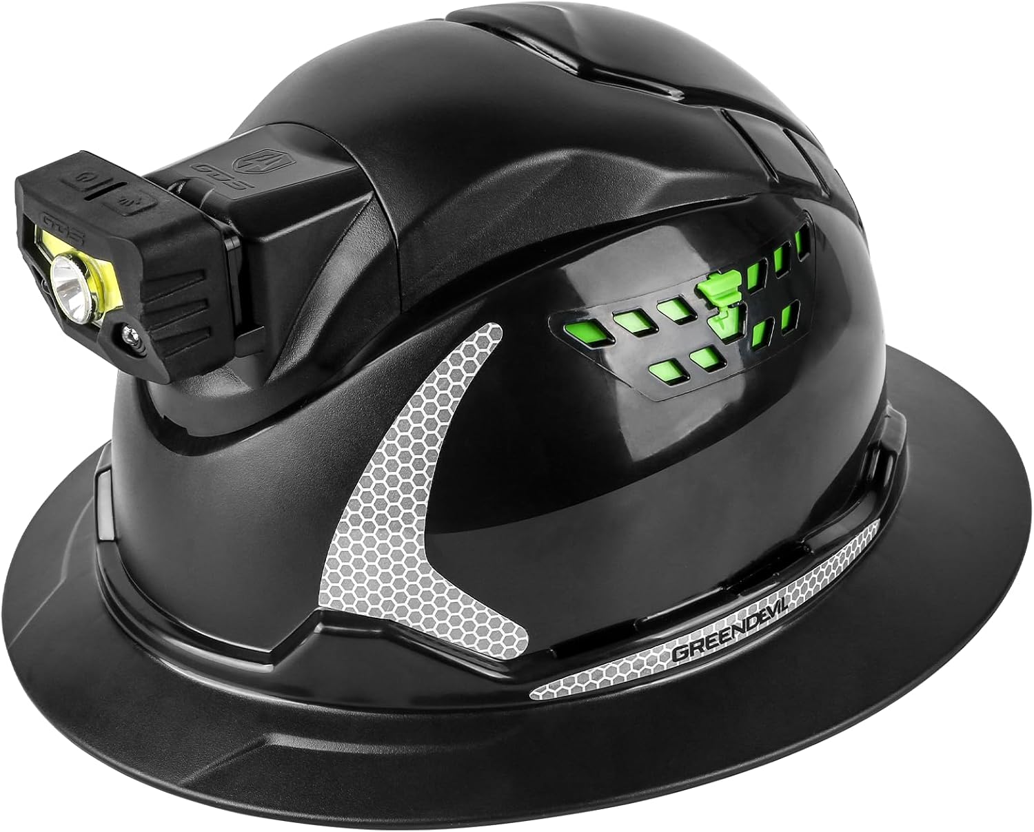 GREEN DEVIL Matrix Full Brim Hard Hat with Headlight Vented Construction Safety Helmet OSHA Approved Cascos De Construccion Work Hardhat for Men&Women