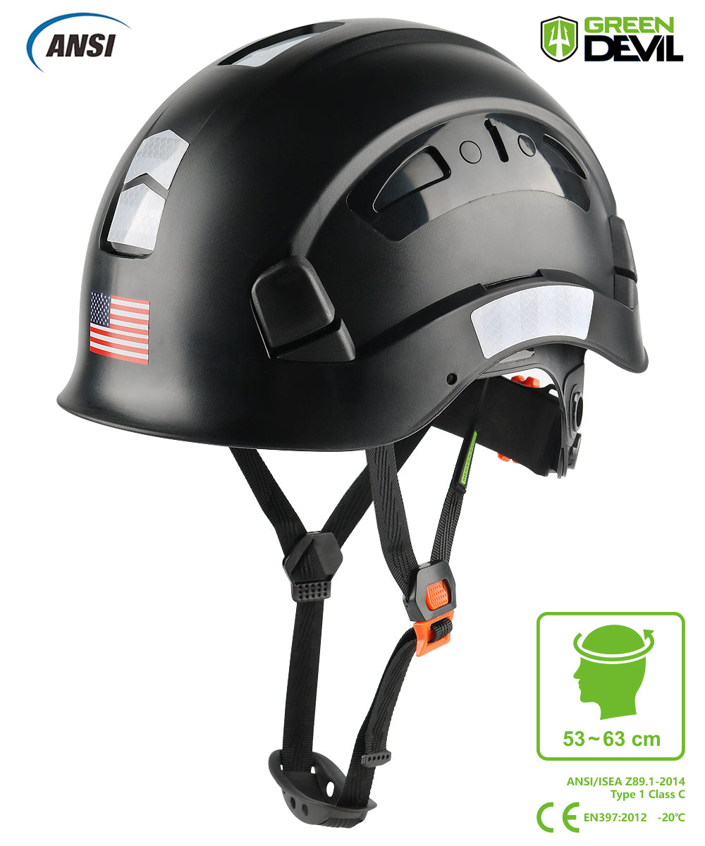 GREEN DEVIL Black Color Safety Helmet Hard Hat ANSI Z89.1 Approved