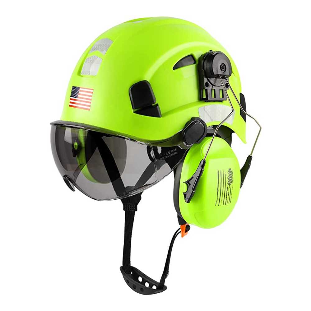 Hard hat with face sales shield and ear protection