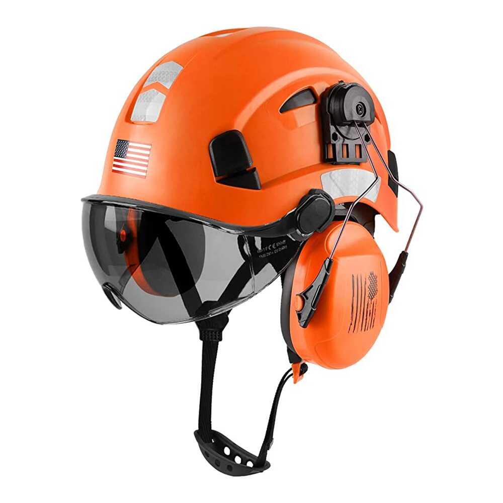 Hard hat with cheap ear defenders and visor